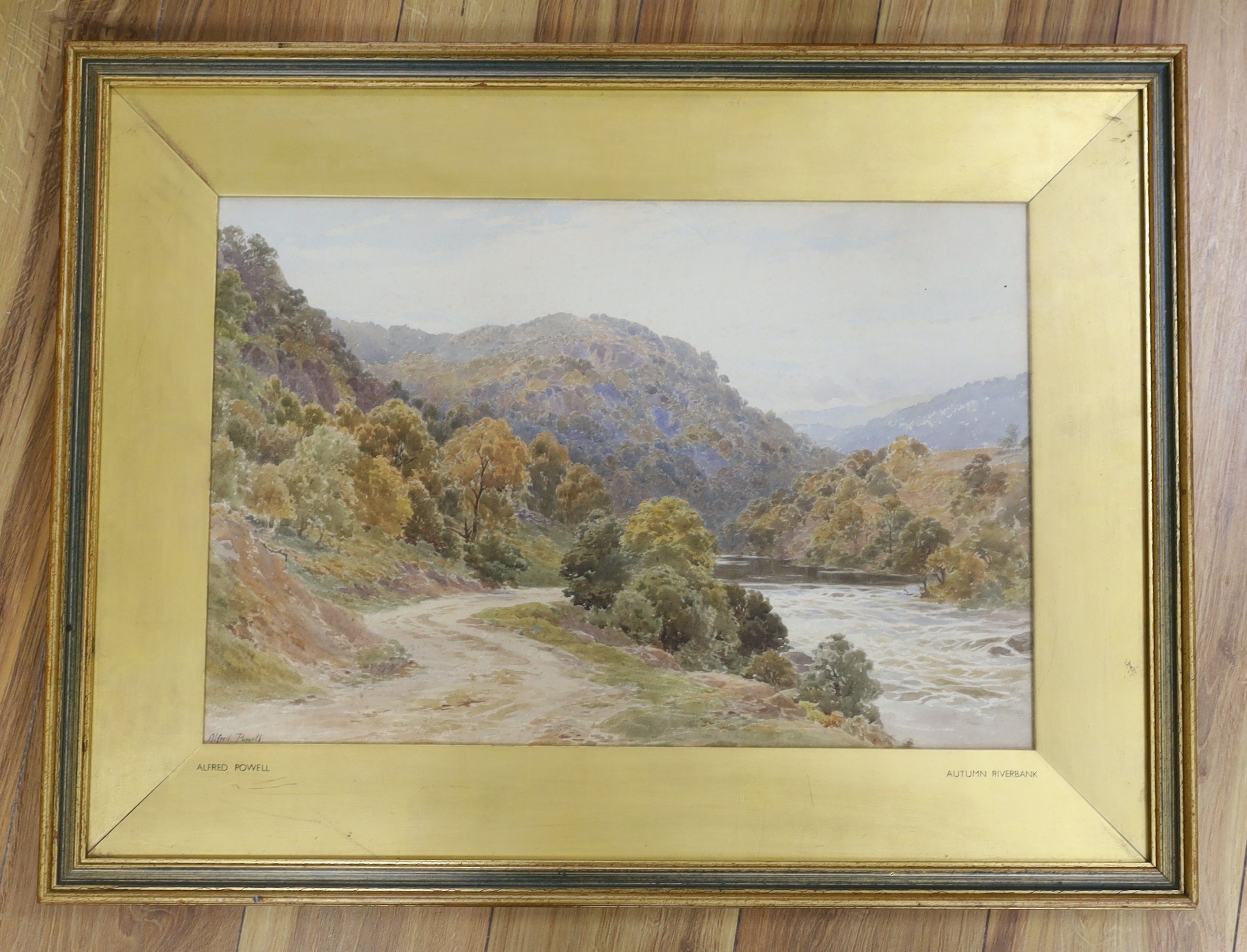 Alfred Powell (1837-1905), watercolour, 'Autumn river bank', signed, 36 x 54cm